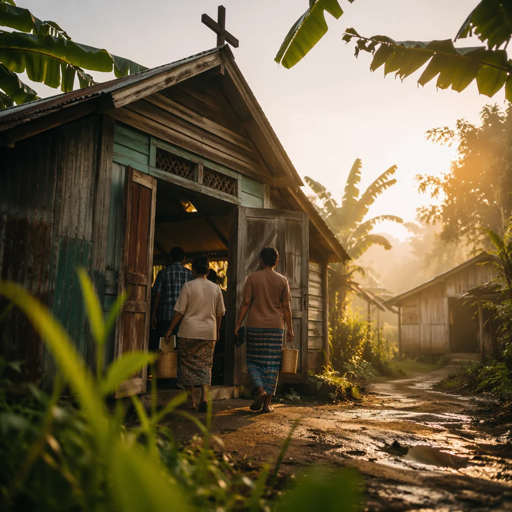 Humble Village Church at Sunrise