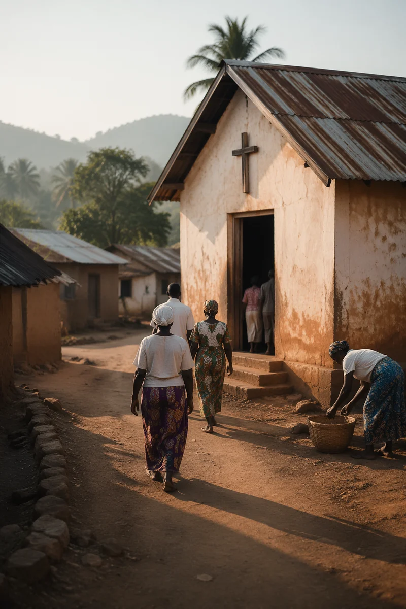 Rural Village Church in Morning Light
