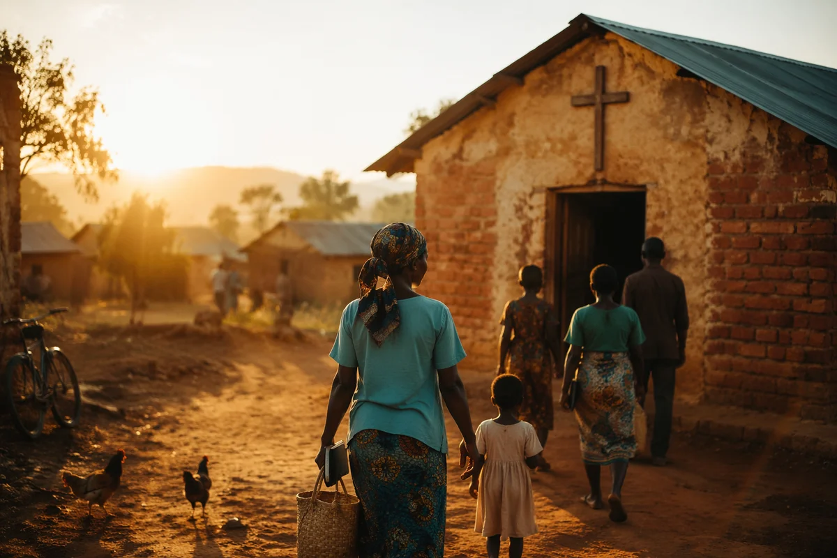 Rural Village Church at Sunrise