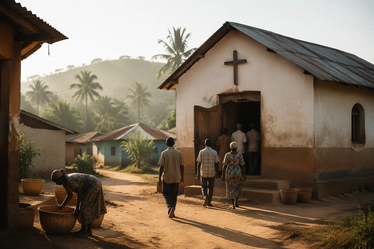 Rural Village Church in Morning Light