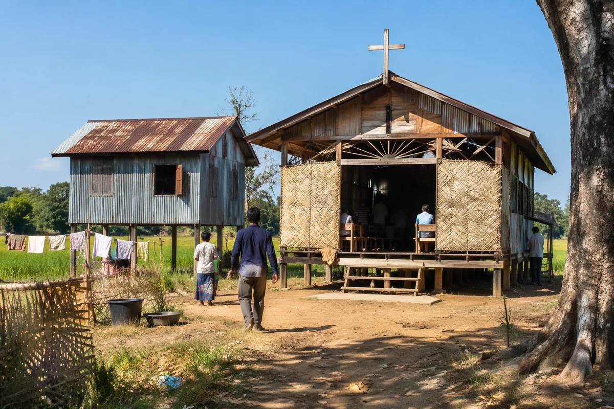 Rural Village Church in Developing Countryside