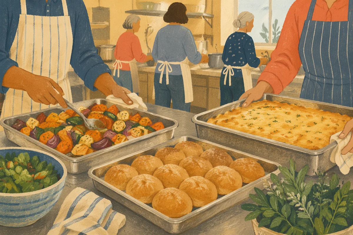 Church Volunteers Preparing Fellowship Meal