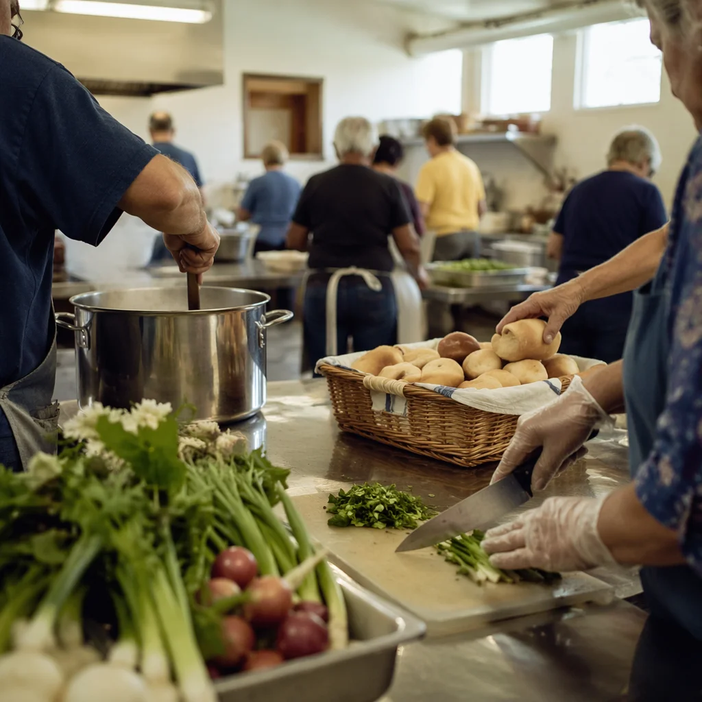 Church Volunteers Preparing Fellowship Meal
