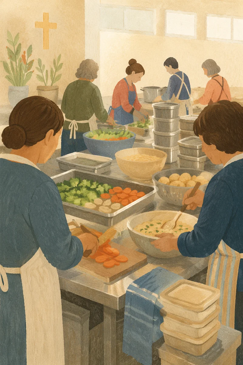 Church Kitchen Volunteers Preparing Community Meal