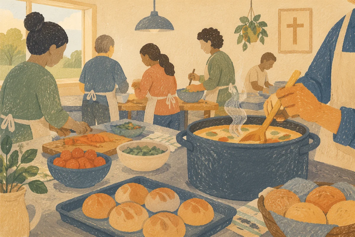 Church Kitchen Volunteers Preparing Community Meal
