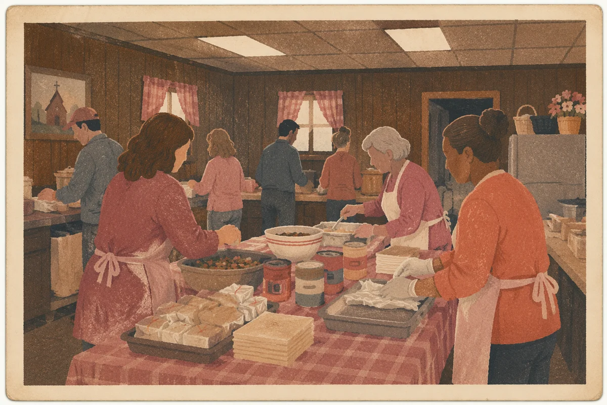 Church Kitchen Volunteers Preparing Community Meal