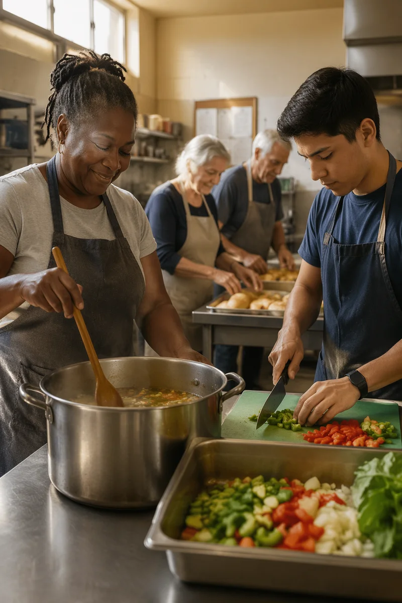 Church Kitchen Volunteers Preparing Community Meal