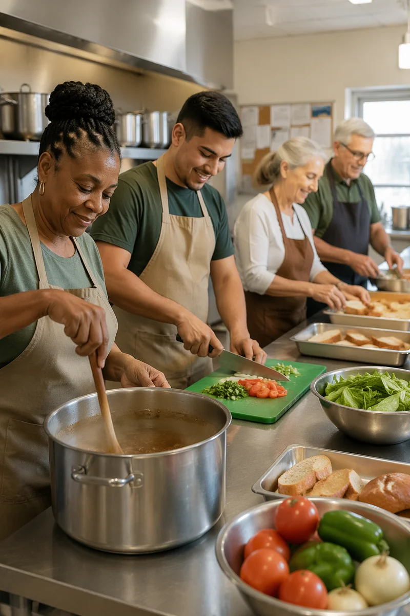 Church Kitchen Volunteers Preparing Community Meal