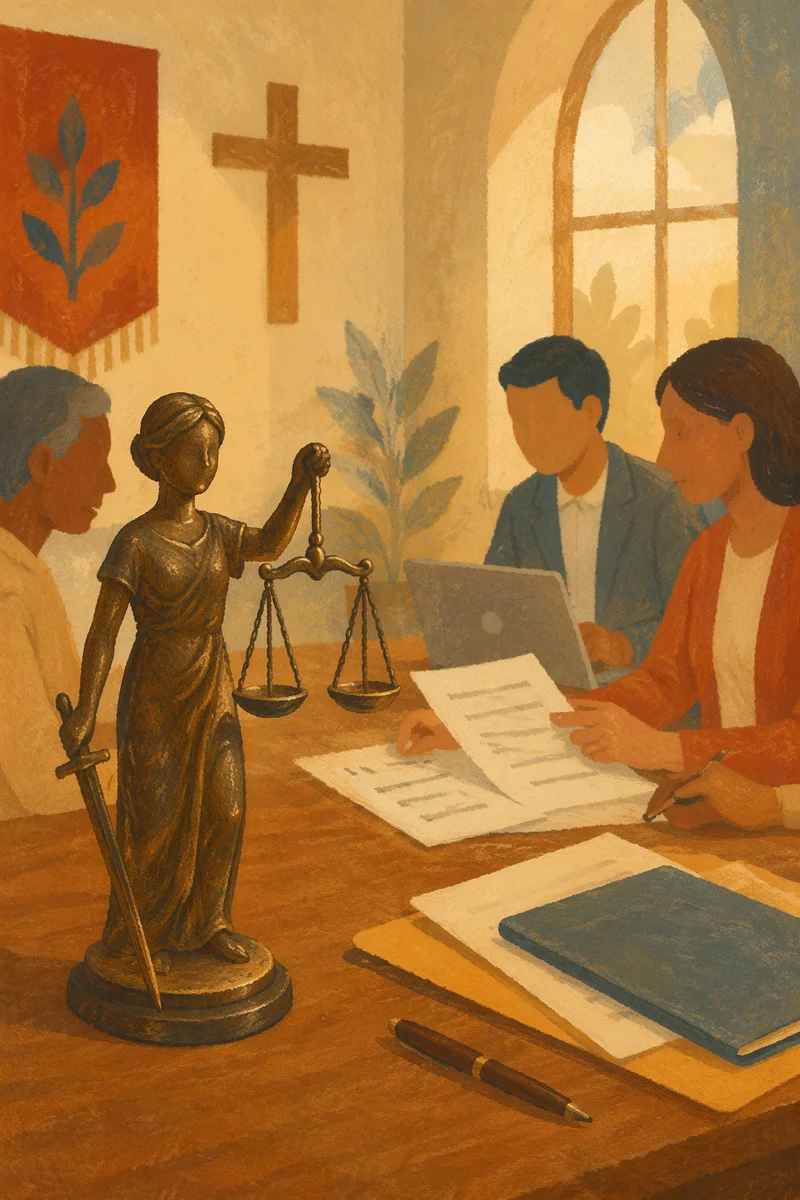 Church Legal Aid Justice Figurine Scene