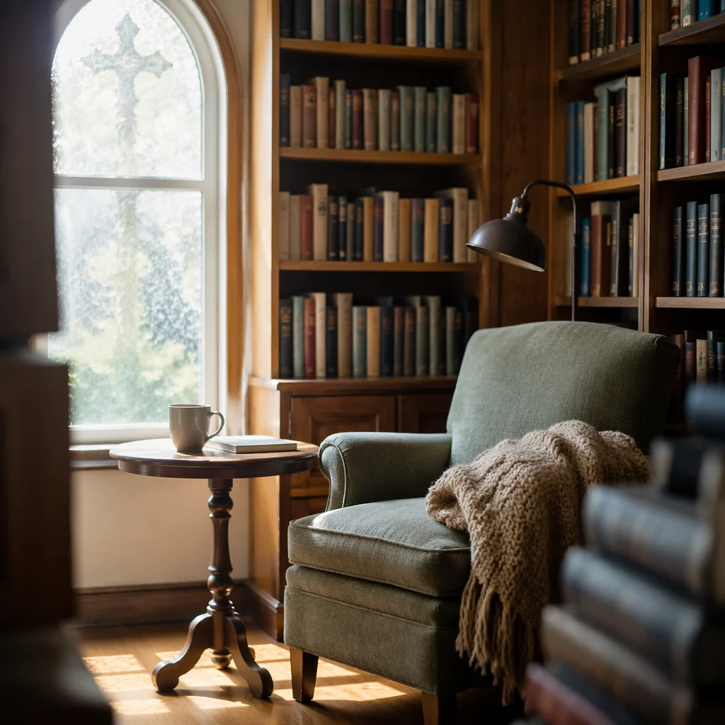 Peaceful Church Library Reading Corner