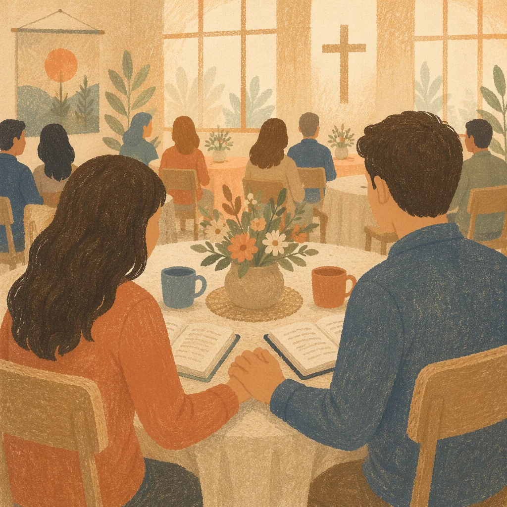 Couple at Church Marriage Retreat Table