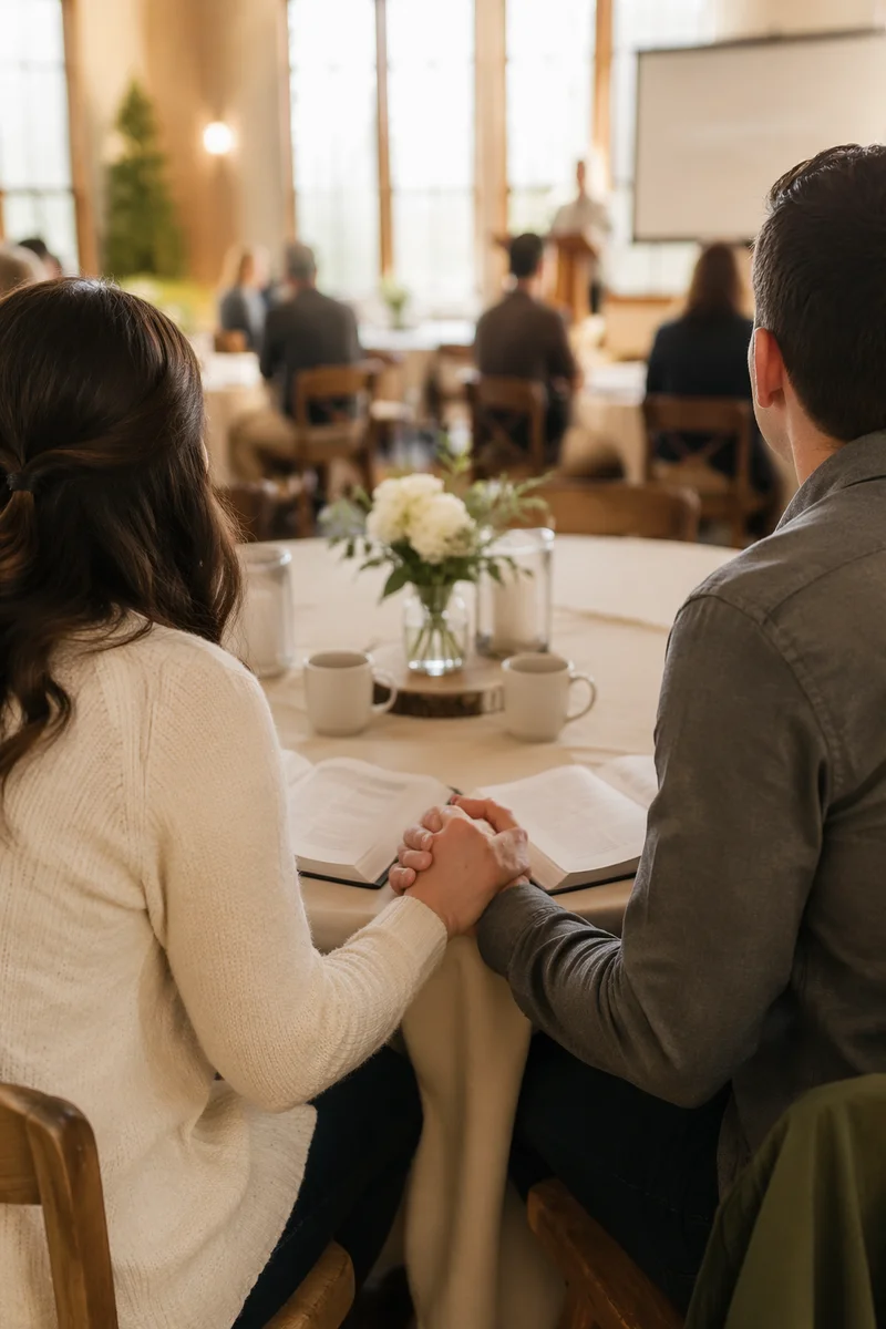 Couple at Church Marriage Retreat Table