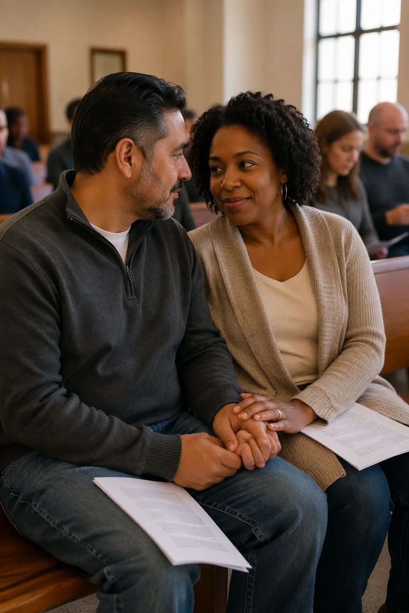 Couple Holding Hands in Retreat Hall