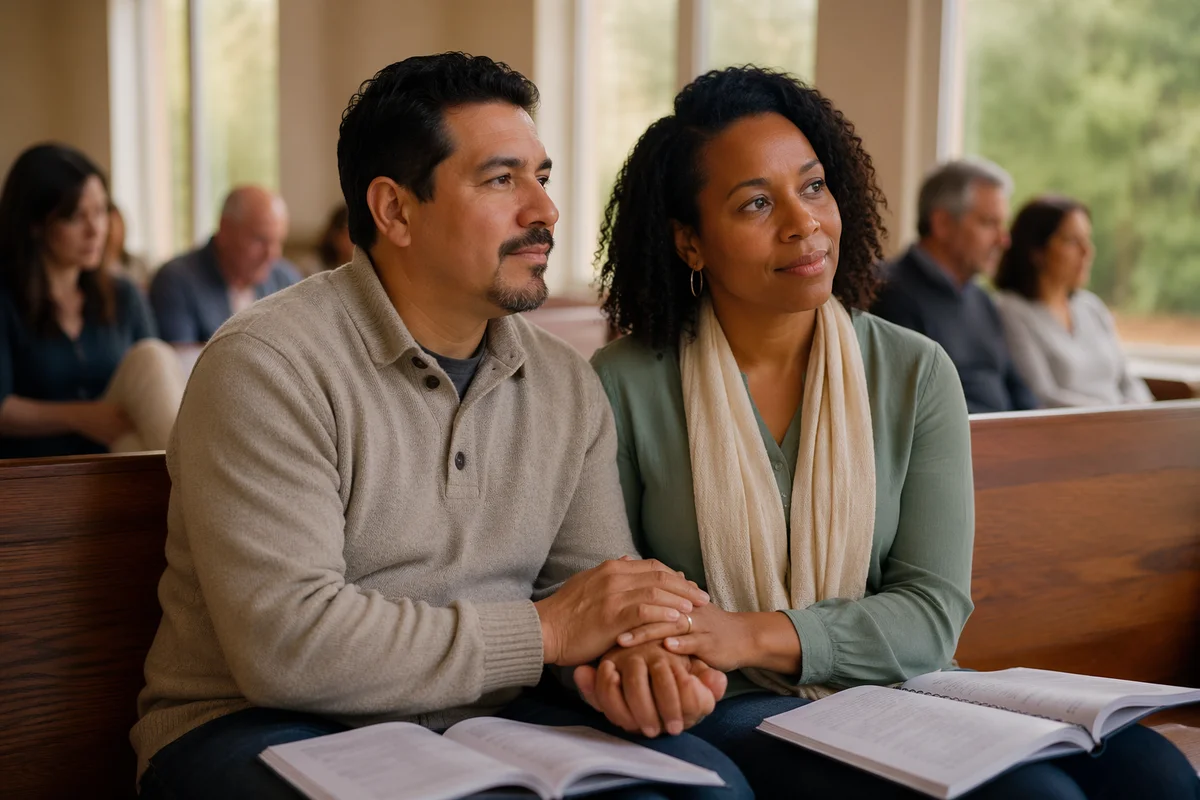 Couple Holding Hands in Retreat Room