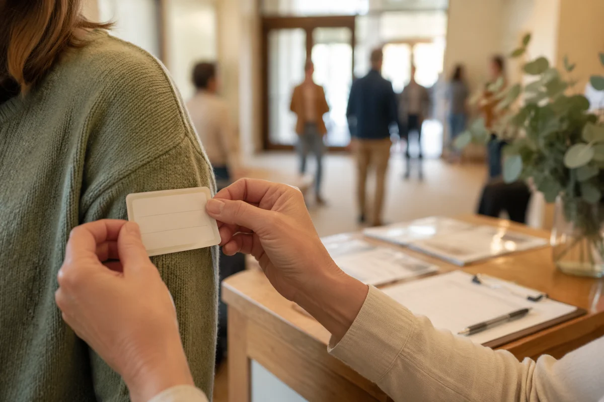 Welcoming Visitor Name Tag in Church Foyer