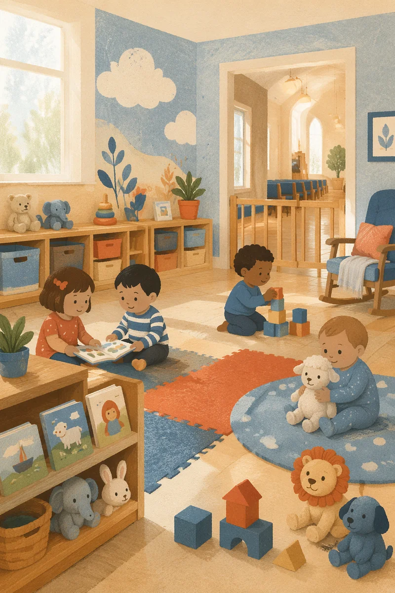 Bright Church Nursery with Colorful Toys