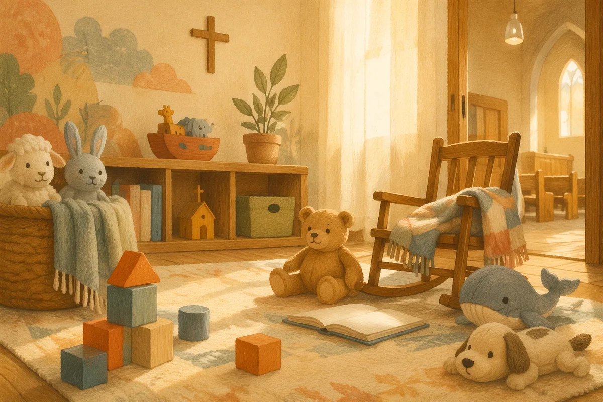 Quiet Church Nursery Toys in Soft Sunlight