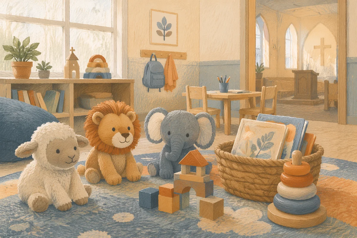 Warm Church Nursery Toys in Soft Light