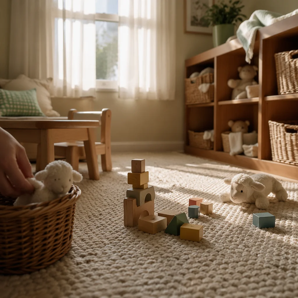 Peaceful Church Nursery Toys in Soft Light