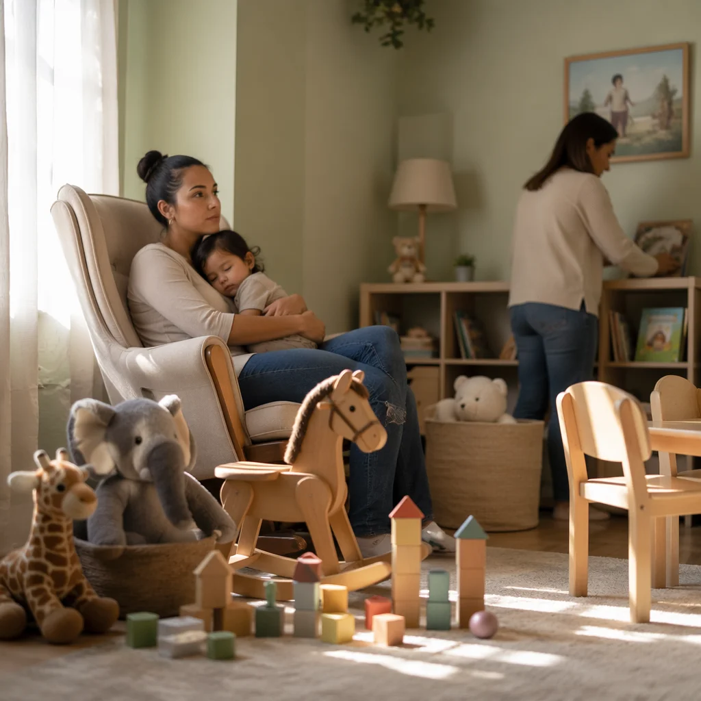 Sunlit Church Nursery with Toys and Caregivers