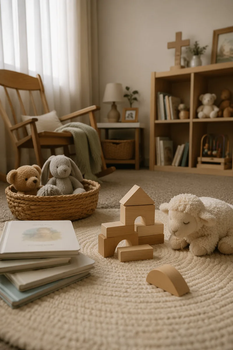 Peaceful Church Nursery Toys in Soft Light