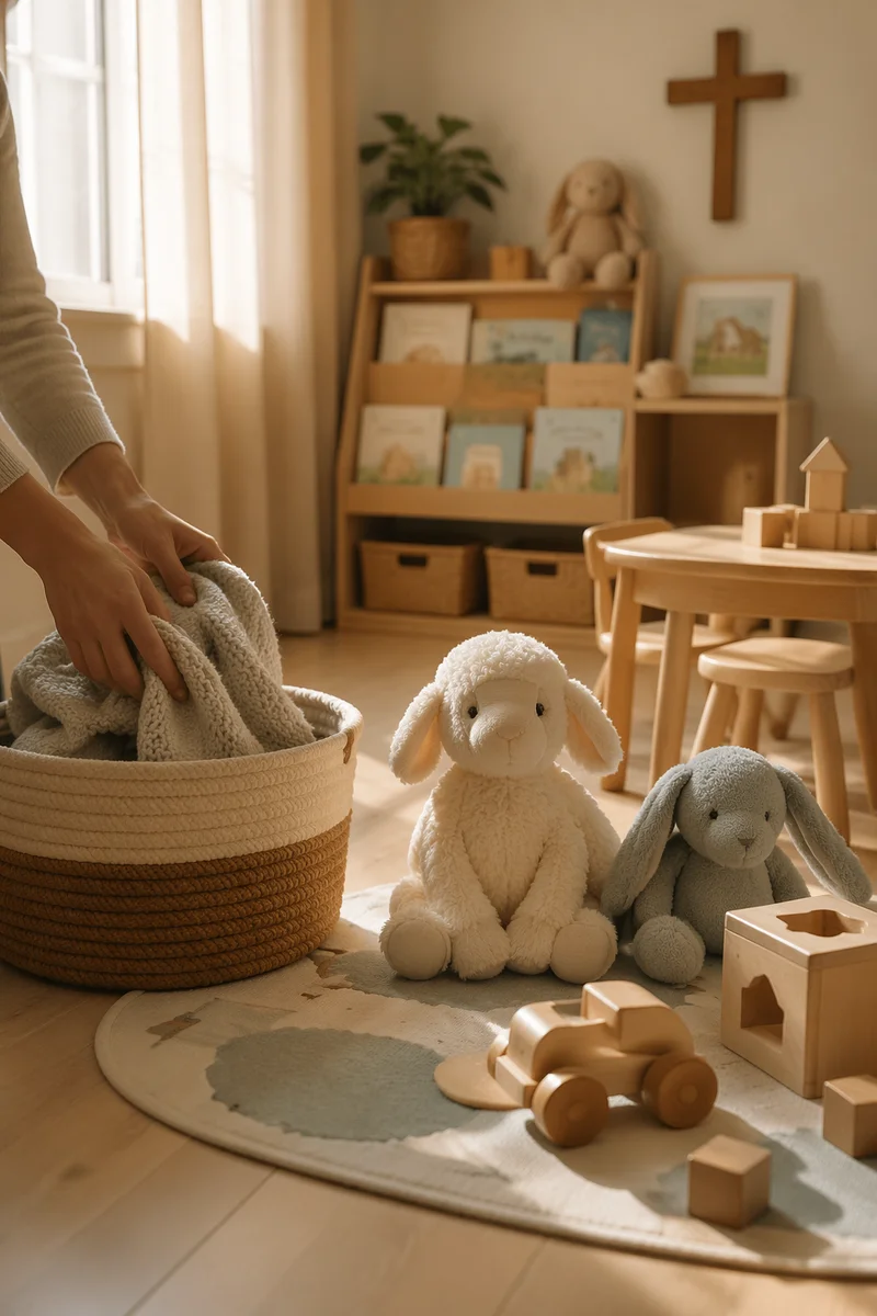 Peaceful Church Nursery Toys in Soft Morning Light