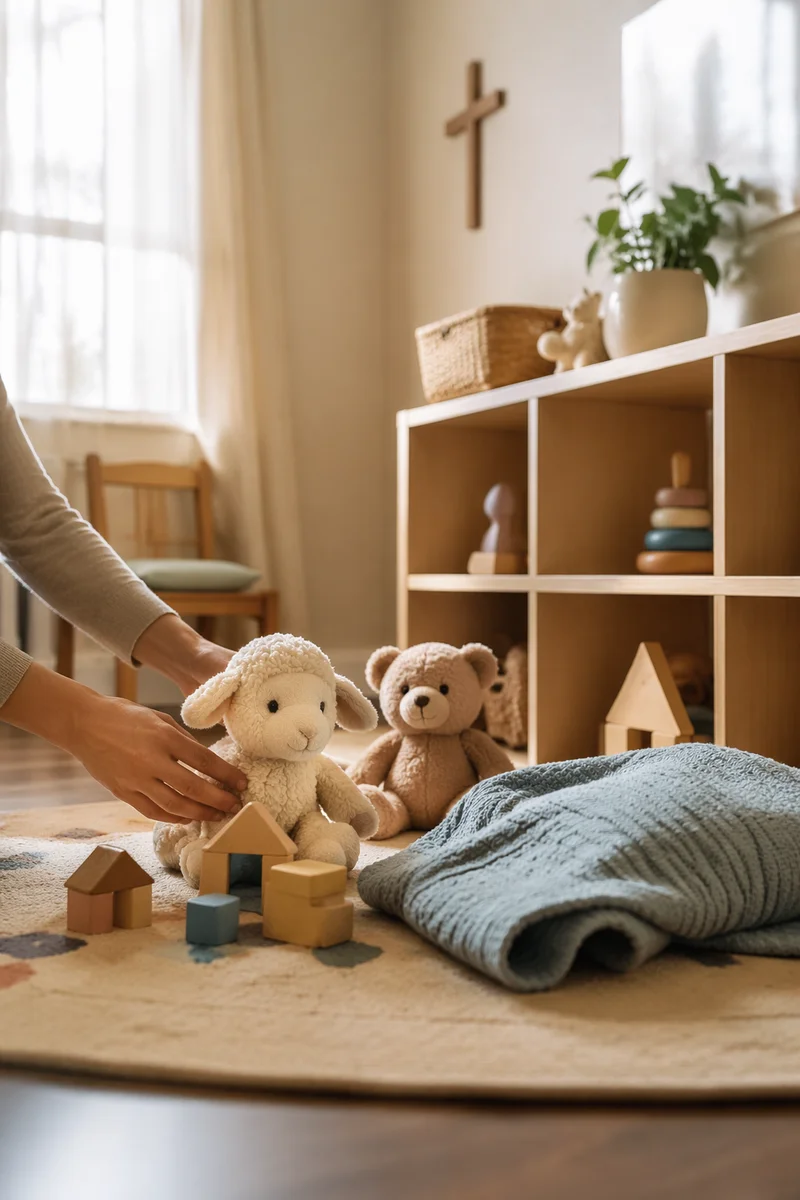Peaceful Church Nursery Toys in Morning Light