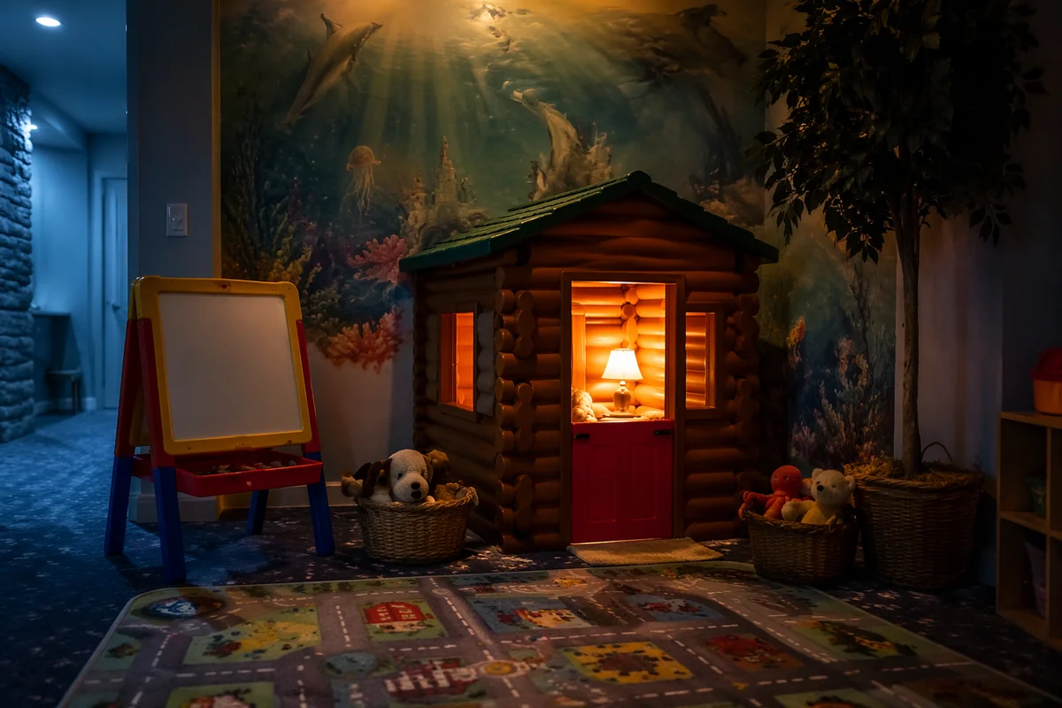 Cozy Church Nursery Playroom With Glowing Playhouse
