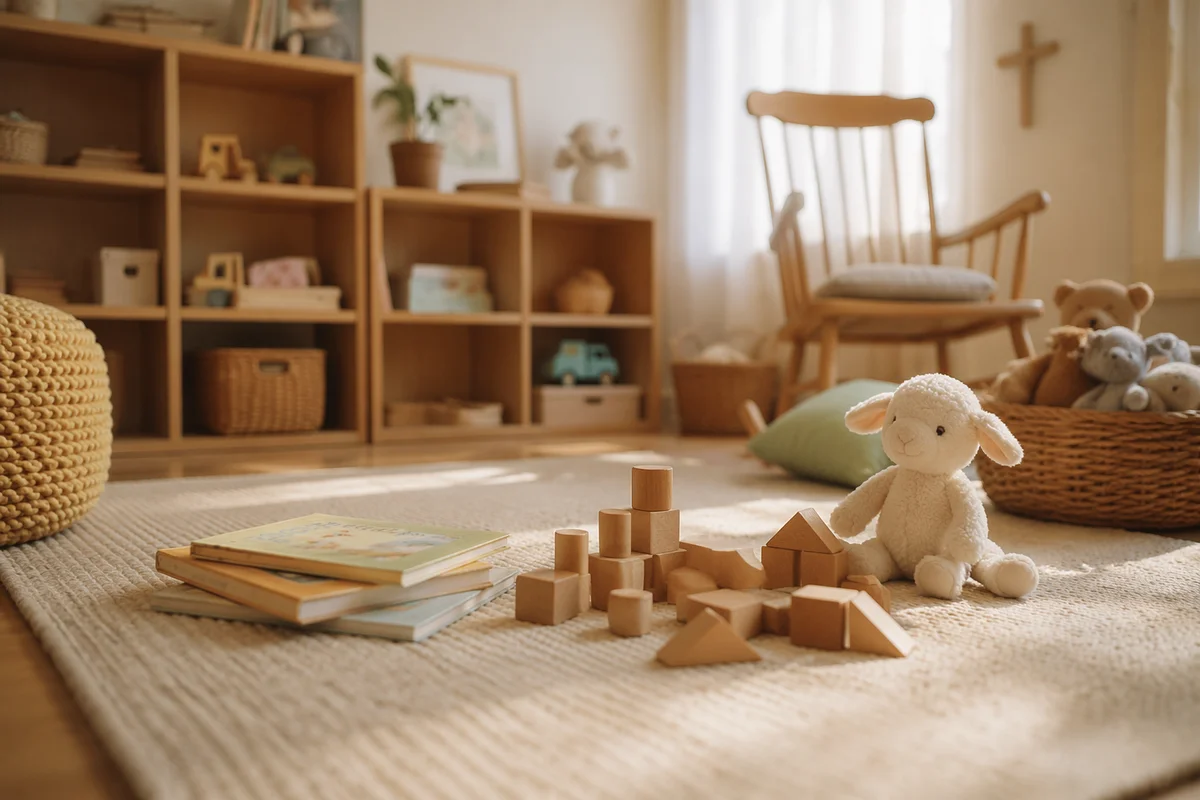 Peaceful Church Nursery Toys in Soft Light