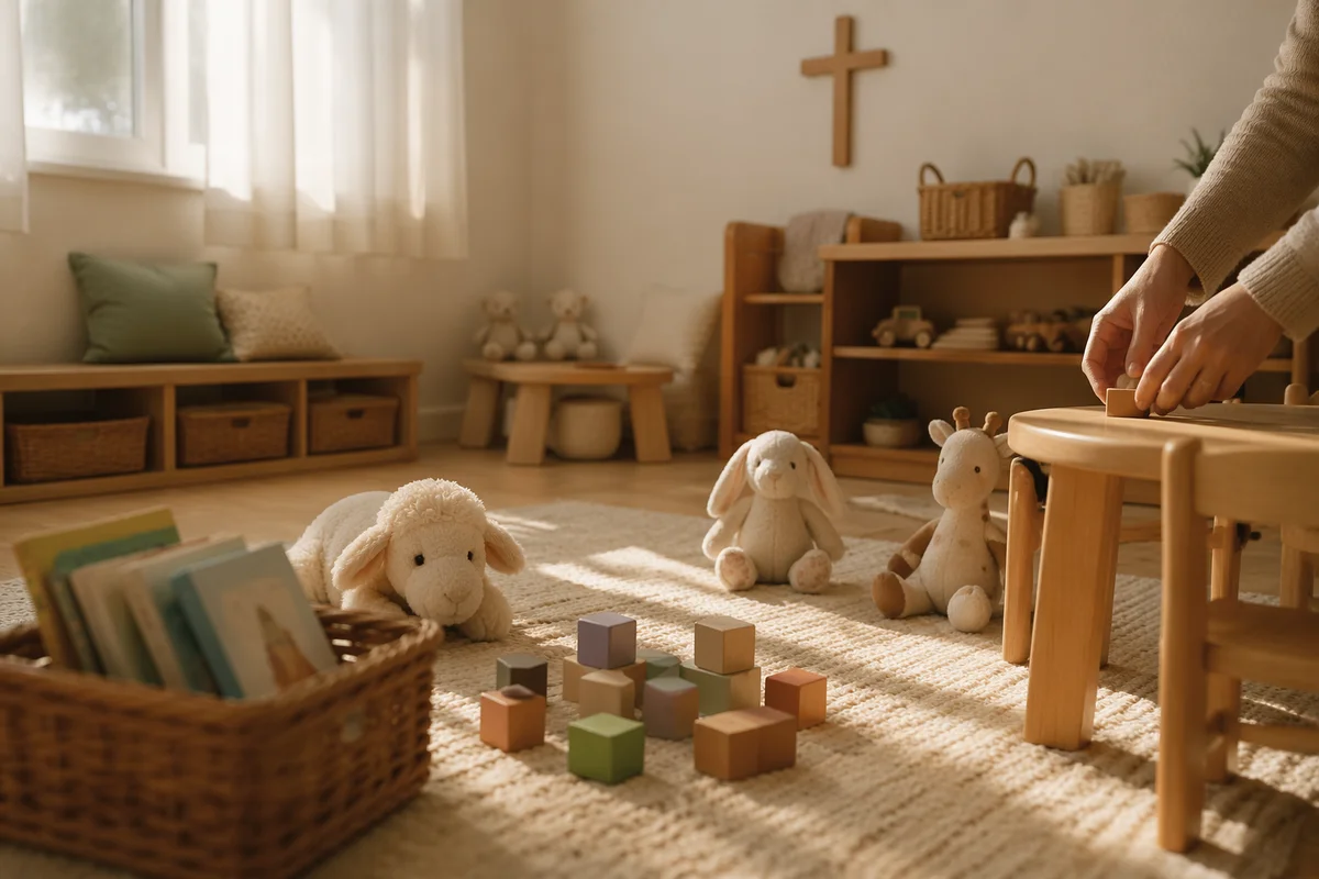 Peaceful Church Nursery with Toys in Soft Light