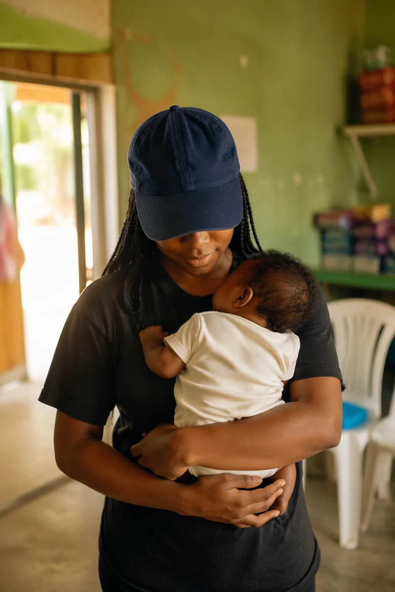 Church Nursery Volunteer Cradling Resting Baby