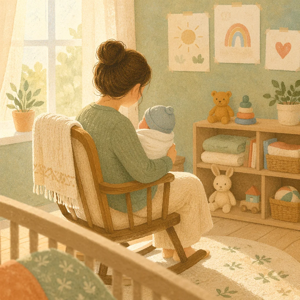 Gentle Church Nursery Volunteer With Baby