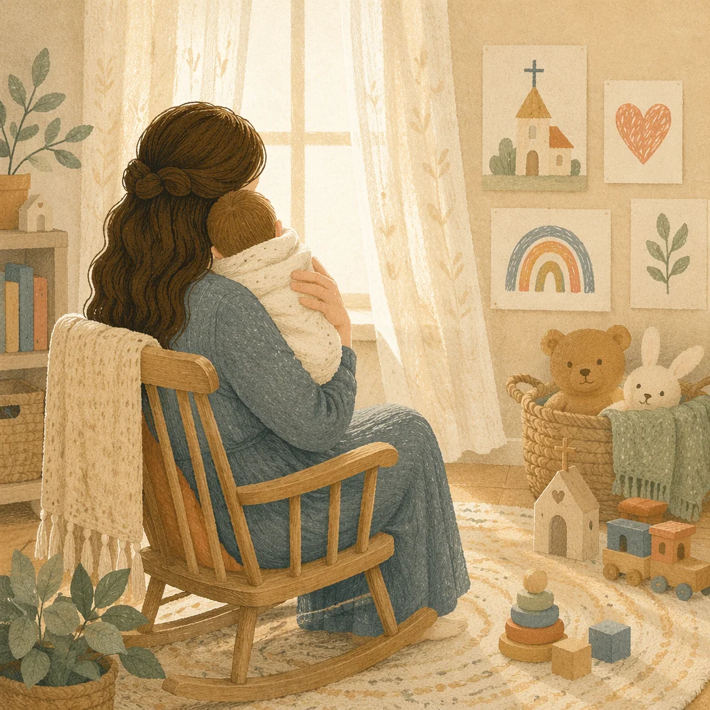 Gentle Church Nursery Volunteer Holding Baby