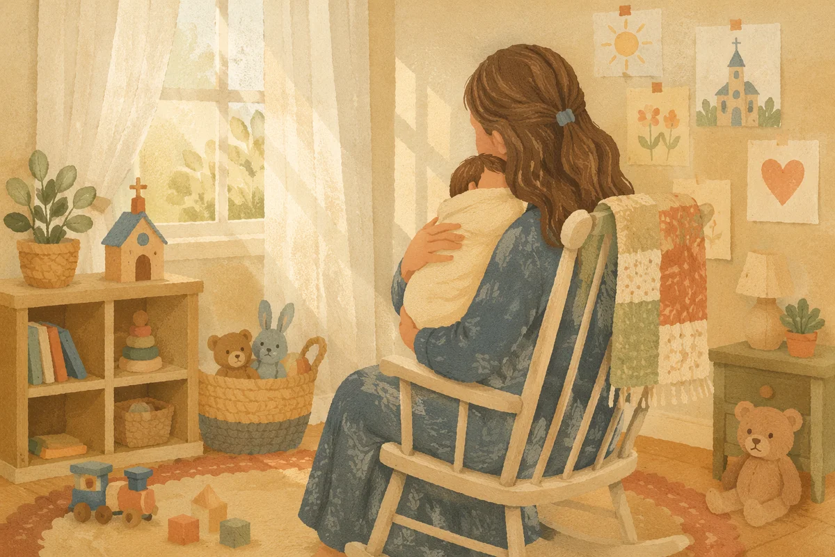 Gentle Church Nursery Volunteer With Baby