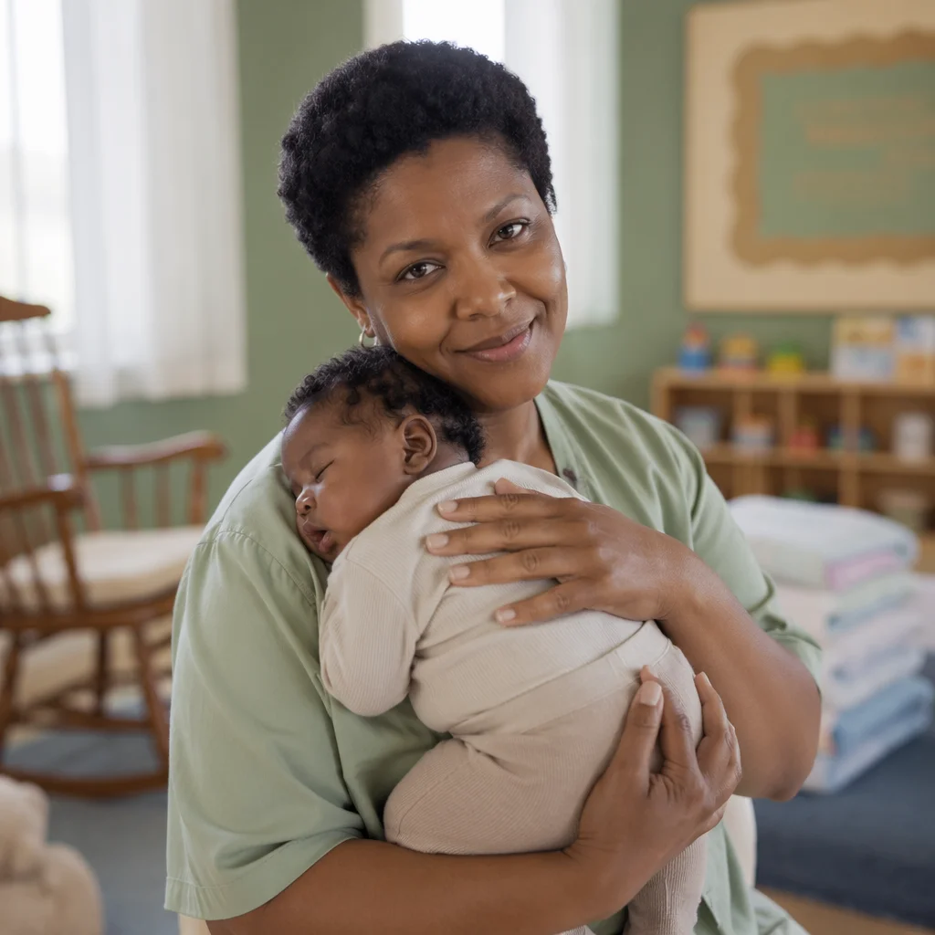 Gentle Church Nursery Volunteer Holding Baby