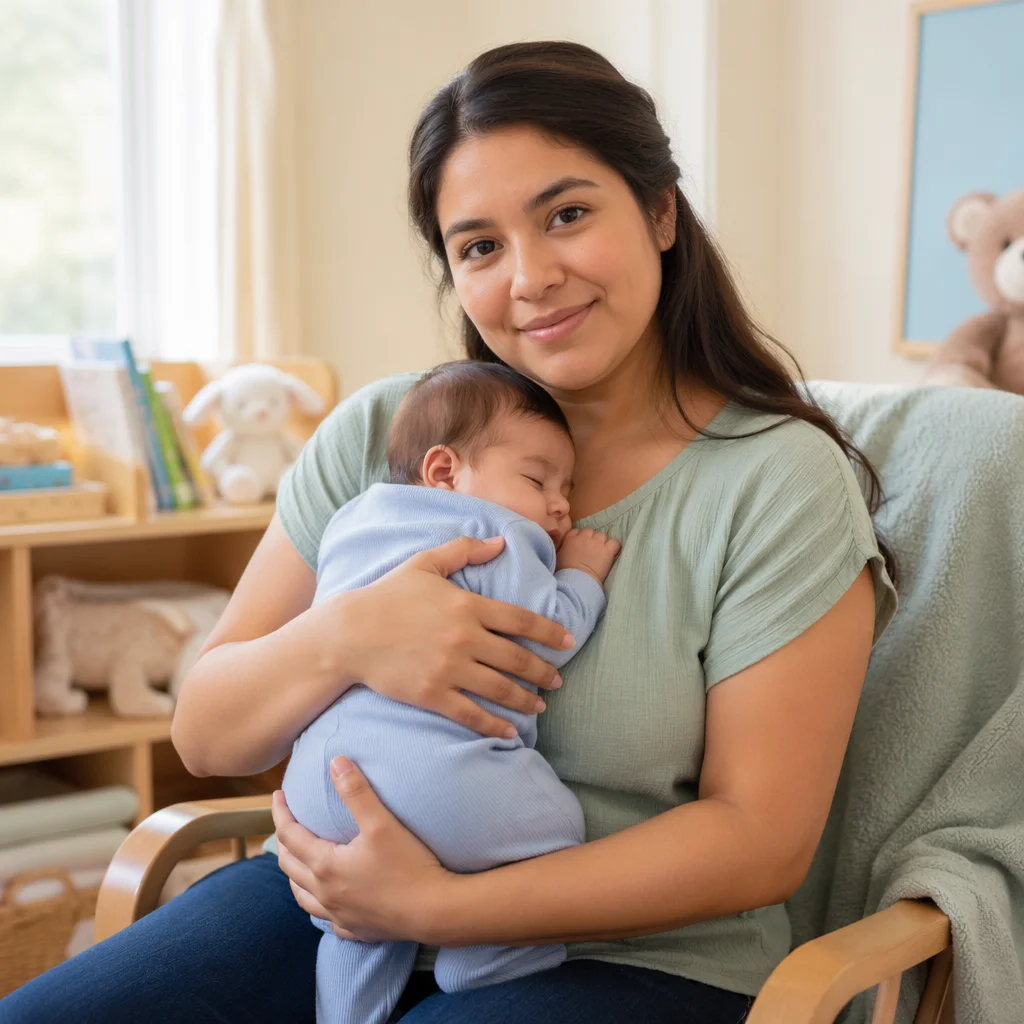 Gentle Church Nursery Volunteer Holding Baby