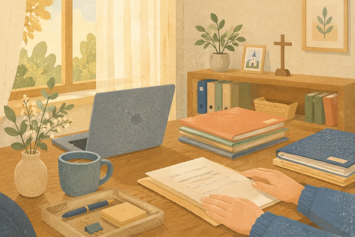Organized Church Office Secretary Desk Scene
