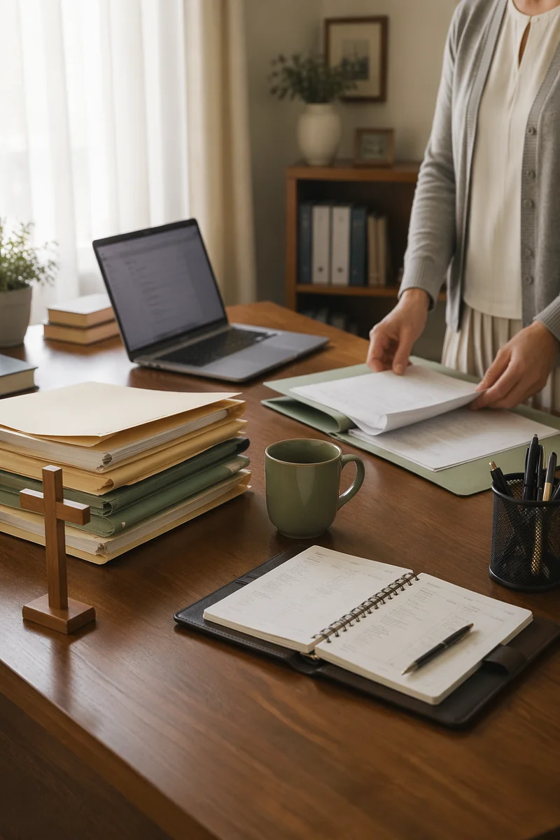 Organized Church Office Secretary Desk Scene