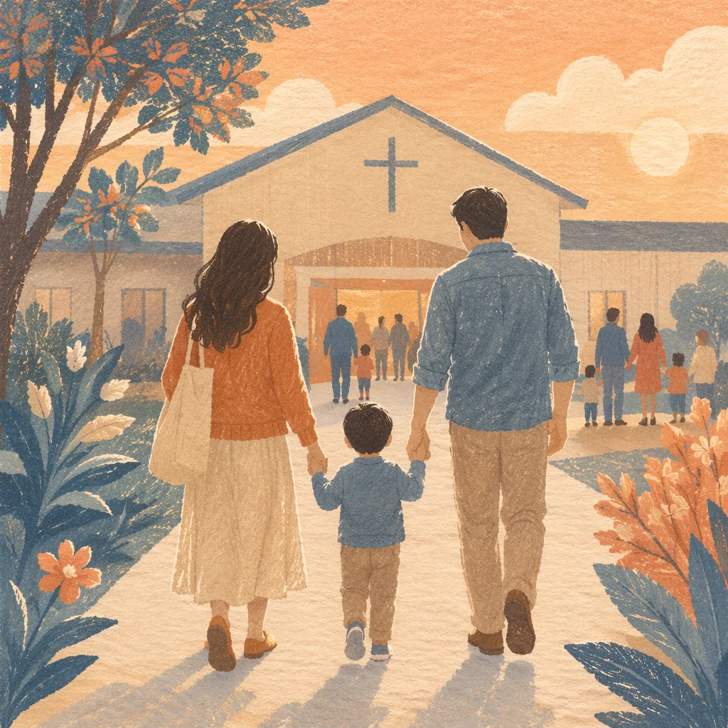 Family Arriving at Church Parenting Workshop