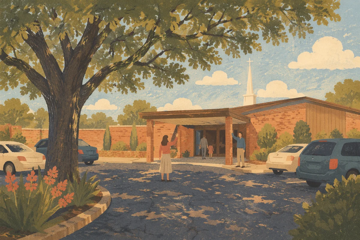 Warm Church Parking Lot Welcome Scene