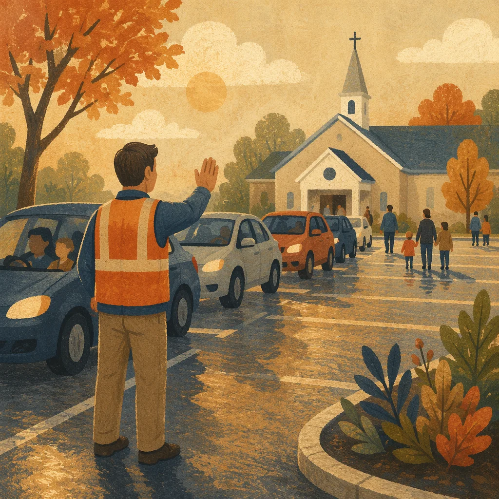 Church Parking Volunteer Welcoming Sunday Arrivals