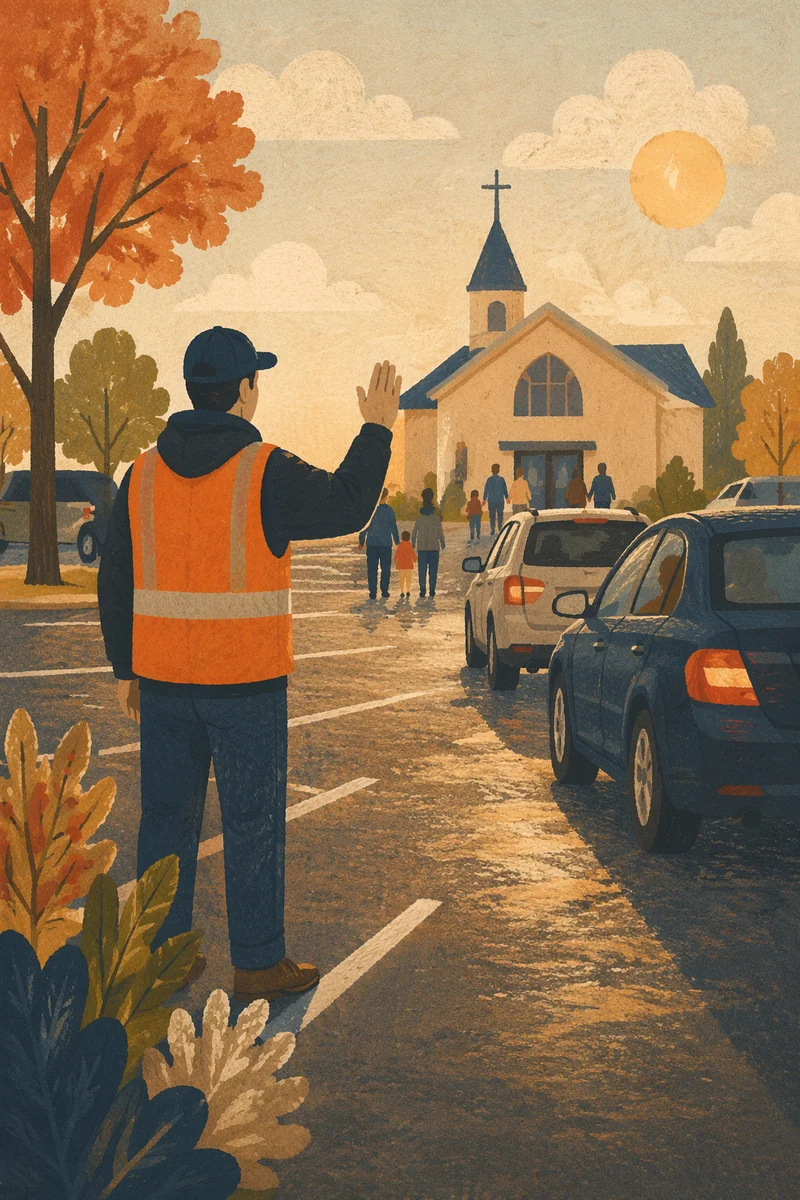 Church Parking Lot Volunteer Welcoming Cars