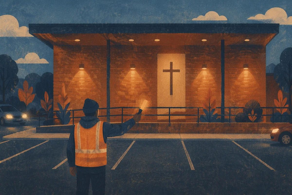 Church Parking Volunteer Guiding Evening Traffic