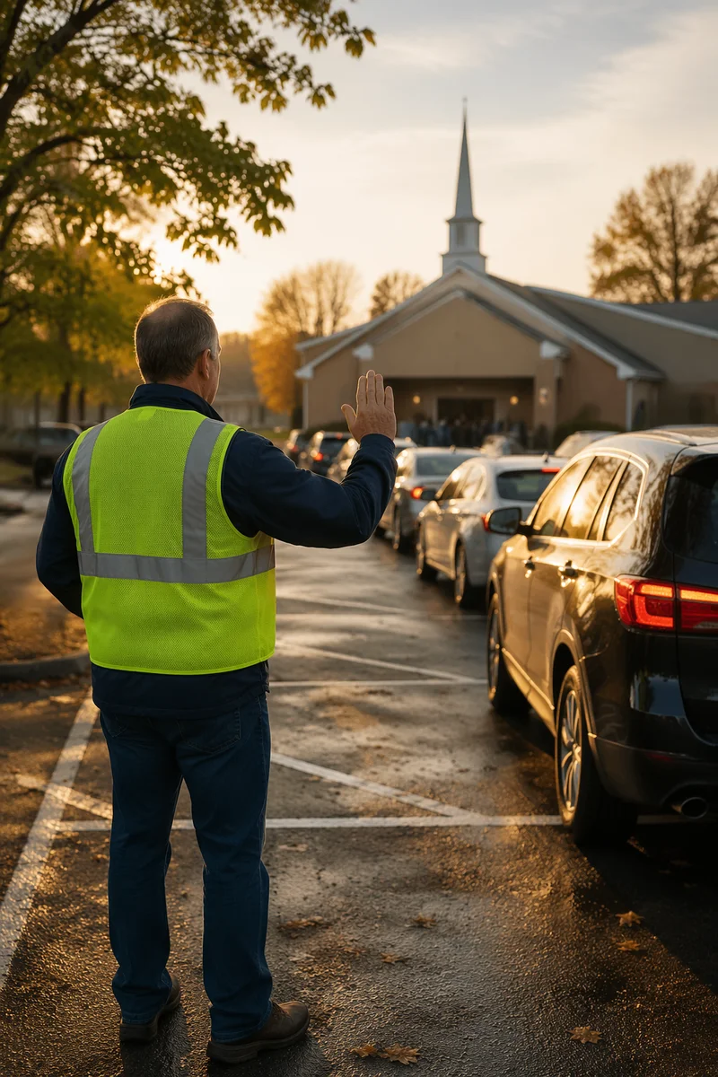 Church Parking Volunteer Welcoming Sunday Arrivals
