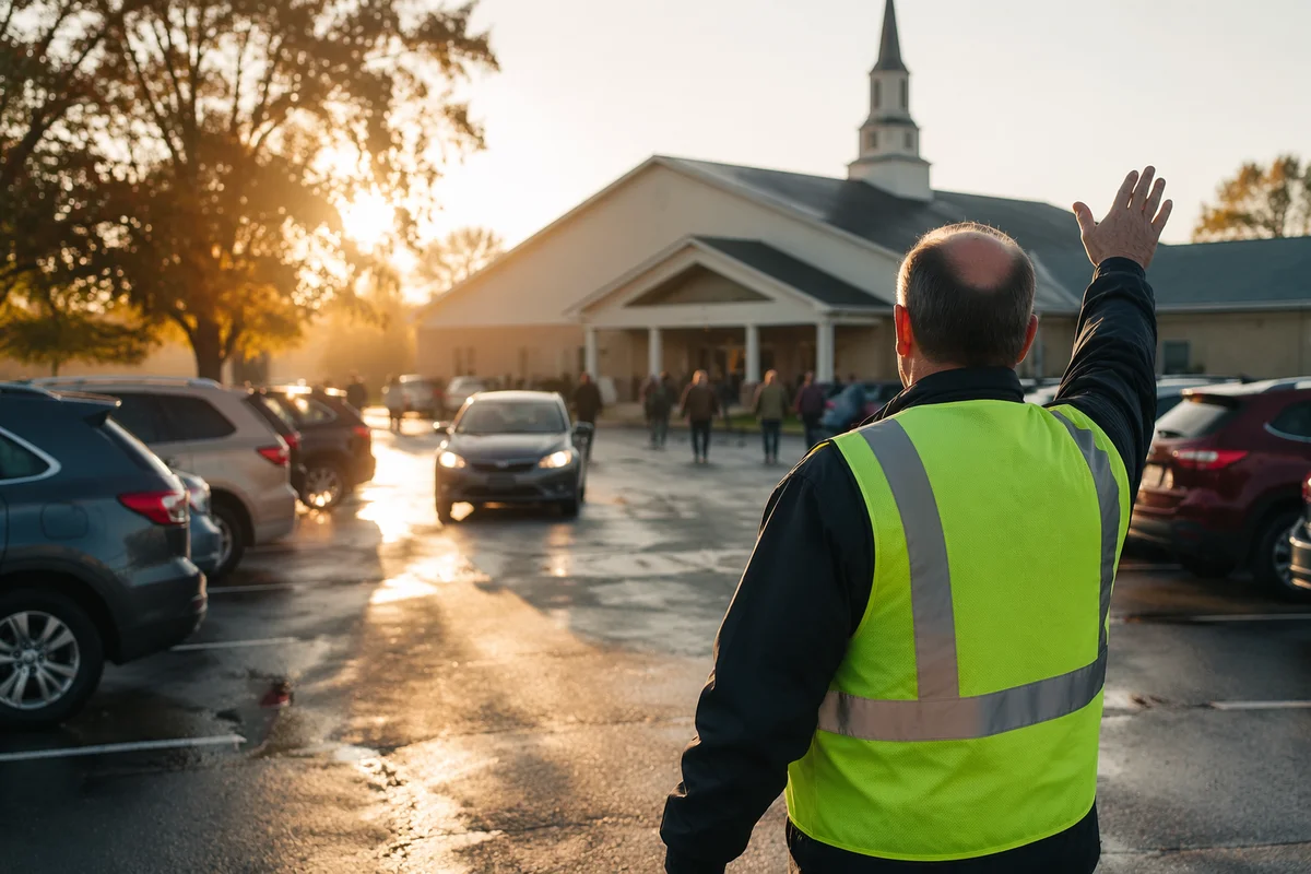 Church Parking Volunteer Welcoming Sunday Arrivals