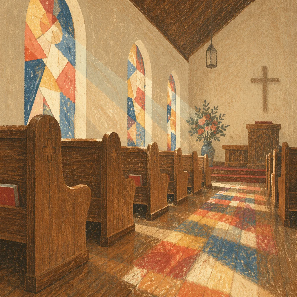 Morning Sunlight Through Chapel Pews