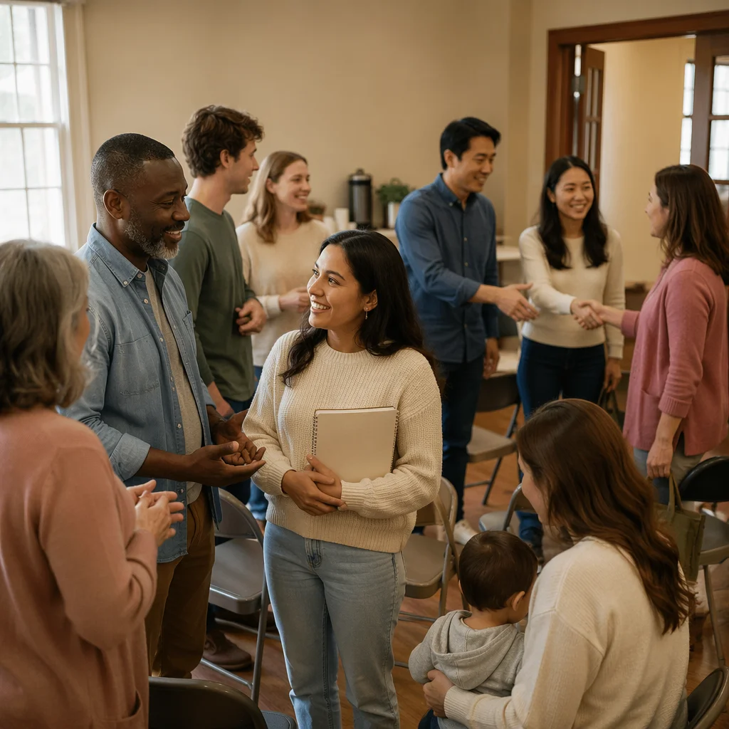 Joyful Church Gathering Before First Service