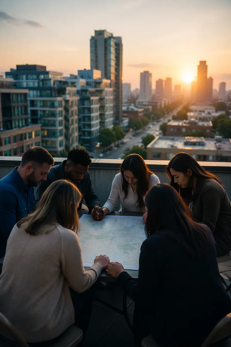 Church Planting Team Praying Over New City