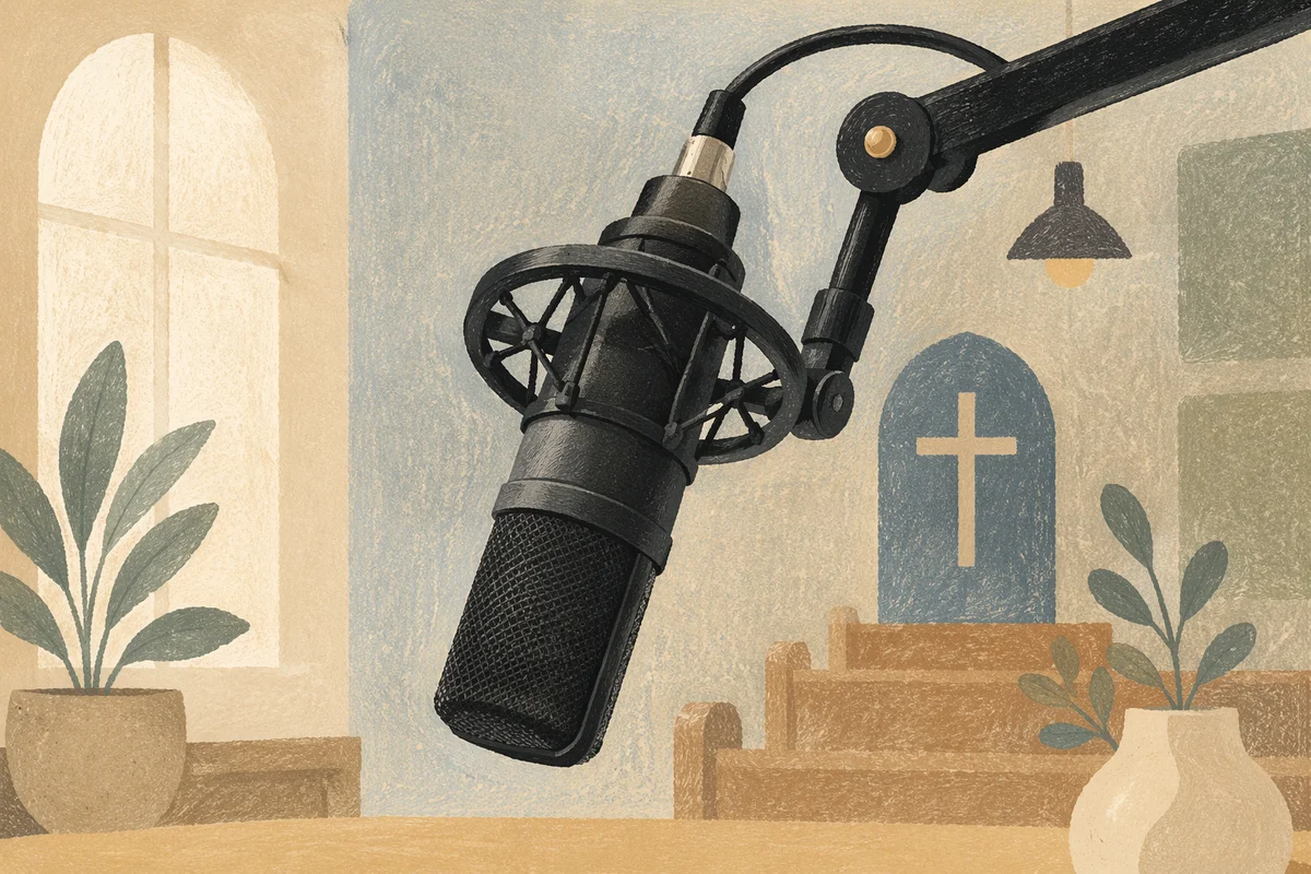 Church Podcast Microphone in Quiet Studio
