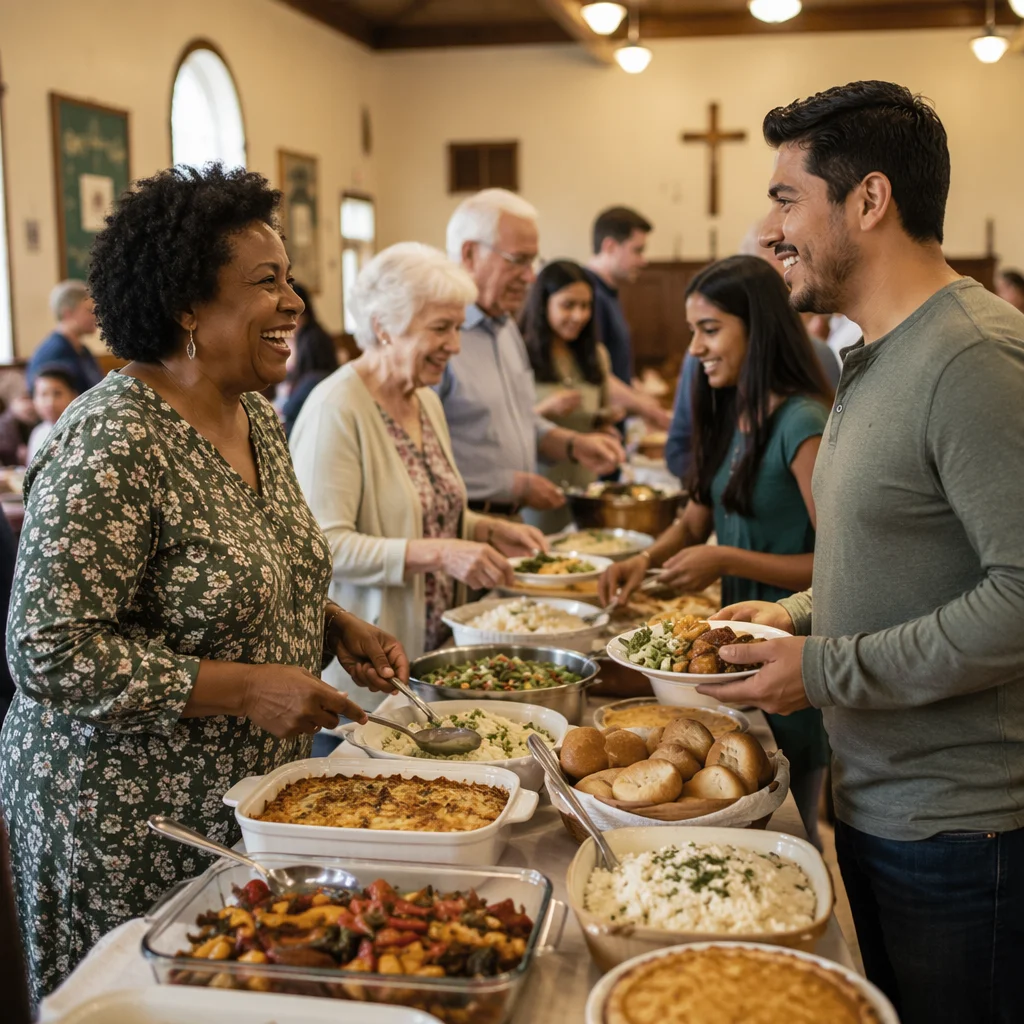 Church Potluck Dinner in Fellowship Hall